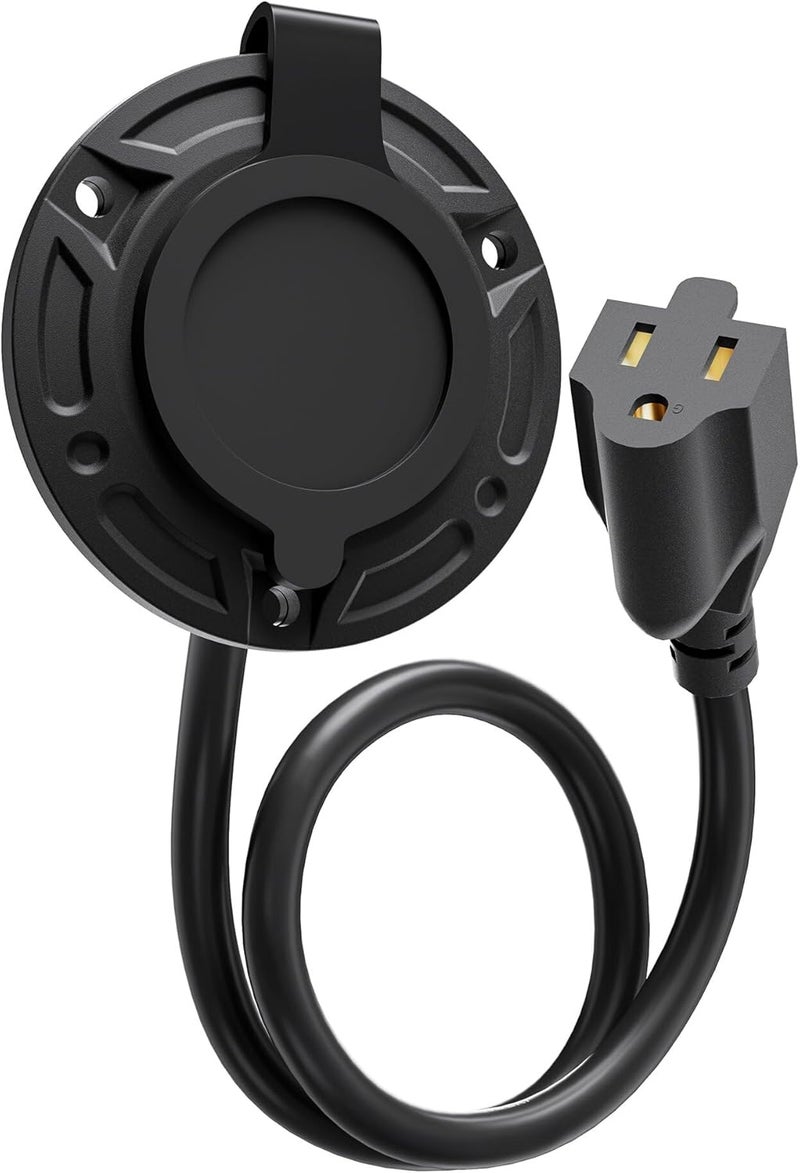 stio RV Shore Power Inlet Charger Plug,15A AC Port Plug 125V Power Inlet Socket Waterproof RV Electrical Outlet Receptacle Box with 16-Inch Integrated Outdoor Extension Cord for RV Power Inlet Trailer Plug - Image 1